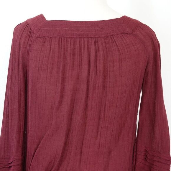 LC Lauren Conrad Long Sleeve Semi Sheer Peasant Top Burgundy Size XS - Picture 5 of 11